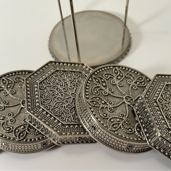 Vintage WALLACE Silver Coasters, Black Rhinestones, Rare7 Pieces, 2  Shapes - Picture 4 of 8